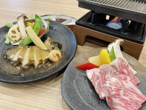 アワビステーキ・「秋田牛」鉄板焼きセット