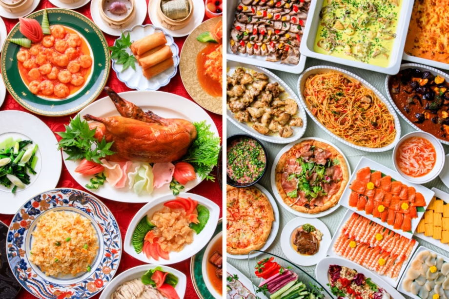 レストランで異なる自慢の夕食バイキング レストランで異なる自慢の夕食バイキング