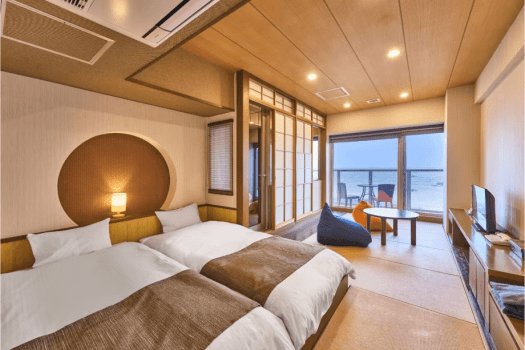 【禁煙】中央館ネオモダン和室「オーシャンビュー半露天風呂付」(Aタイプ)