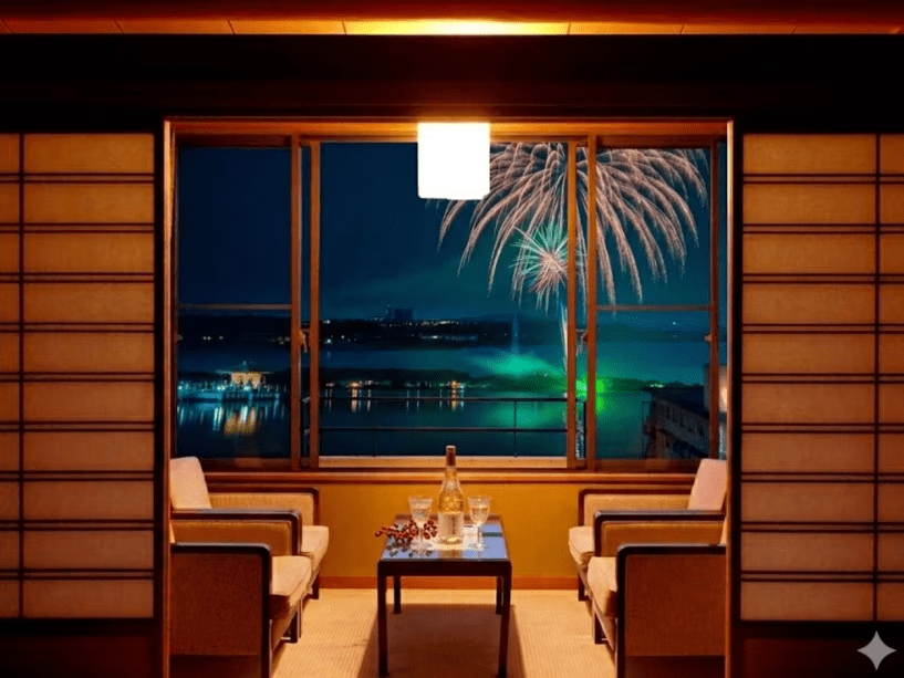 お部屋から片山津納涼花火を独占
こちらの画像は基本和室からのイメージ画像となります。