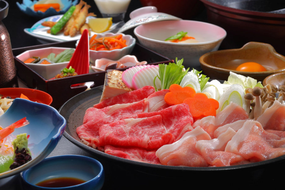 「黒毛和牛&麓山高原豚の焼きしゃぶ」+会津BUKE和膳 「黒毛和牛&麓山高原豚の焼きしゃぶ」+会津BUKE和膳