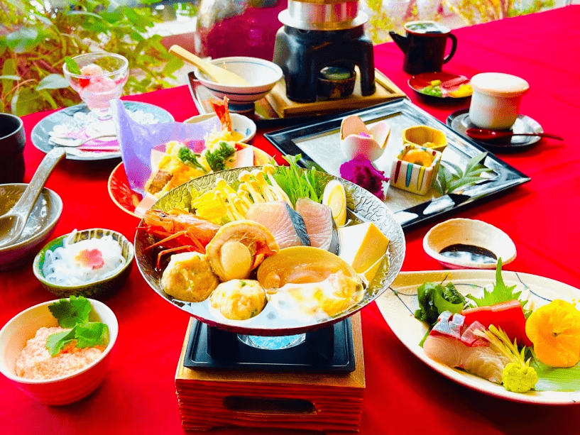 NEW！【春の味覚】「日帰り温泉休憩5Hｘ昼食付き」　桜（豆乳海鮮）鍋会席ランチ　5時間休憩プラン（10：30～15：30） 温泉大浴場14：30～開放