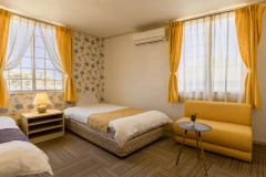 ＜スタンダードツイン＞セミダブルベッド/18平米（バス付）壁紙に花柄を施したデザイナーズ洋室