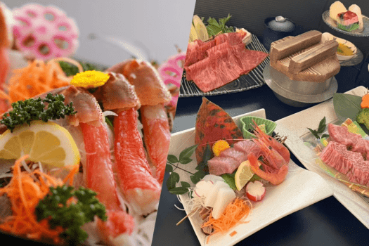 【冬のシェア会席】絶品！カニ2杯と但馬牛を贅沢に堪能！～カニ2杯コースと但馬牛コースを二人でシェア～