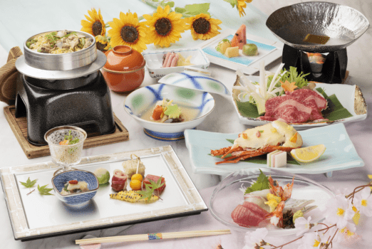 【恵会席（春夏のお料理一例）】露天風呂付客室ご宿泊プラン専用の、人気のスタンダード会席