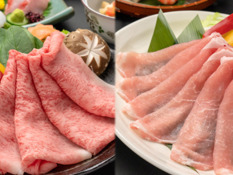 【飛騨牛】は最上級の飛騨牛のやわらかな食感と濃厚な旨味がお楽しみ頂けます。
【飛騨旨豚】はさっぱりとした脂身、そして柔らかくてジューシーな牛肉とはまた違った旨味をお楽しみ頂けます。
さっぱりと飽きのこない美味しさを、ぜひ一度お召し上がり下さい。