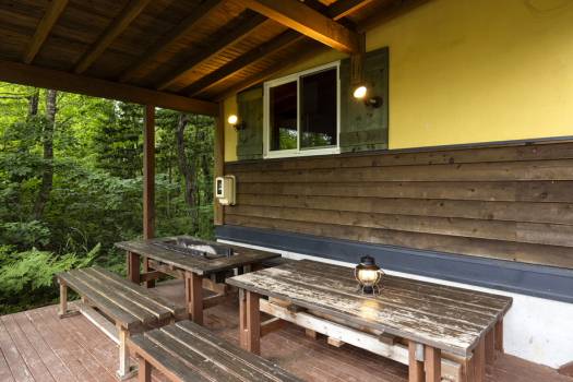 【シアン】玄関横の大きなウッドデッキも特徴のひとつ。