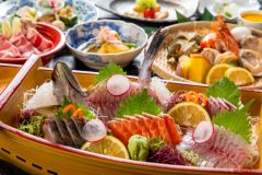 세팅 스타일도 호쾌♪《현지산 생선회 후나모리》로 토산물 만끽 지옥찜 플랜★효탄온천 입욕권 증정