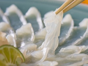 ［てっさ（トラフグ薄造り）］繊細な白身の味わいと独特の弾力が魅力