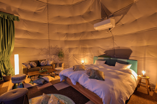 ■Dome Tents ■<Glamping>- Natural hot spring & sauna, 100㎡, 7m dome tent