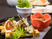 2026年5月6月《お献立一例》前菜：玉子豆腐 刻み鰻、穴子煮凍り、浅利バジル焼き、北寄貝マスタード和え、サーモン真砂♪