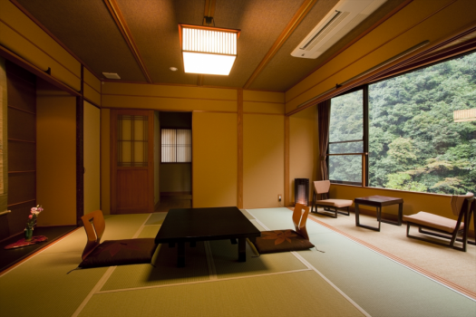 Special room with a semi open-air bath at the hotel's supreme.
A “designer's room” by a Japanese Ryokan.