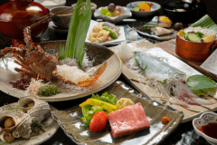 五島の伊勢海老と佐賀牛の網焼き