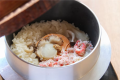 【本館レストラン「かたくり」でしゃぶしゃぶ】ズワイガニとホタテの釜めし