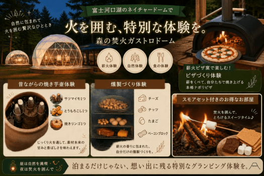森の焚火ガストロドーム〈愛犬不可・客室温泉・ピザ窯＆焼き芋壷＆燻製器付〉