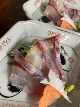 丹後旬の地魚のお刺身を「まつつる」ならではの食べ方で召し上がっていただきます。