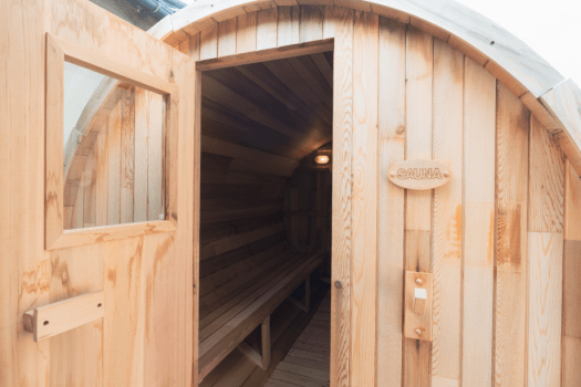 かわいらしいつくりのバレルサウナです！
