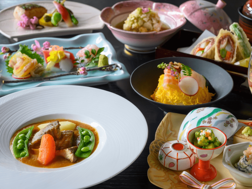 【春の基本旬彩会席】地物の素材にこだわった会席料理を月替わりでご用意いたします。