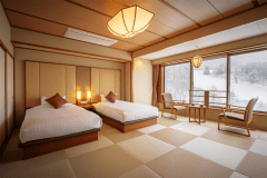 南館洋室一例／2021年12月オープン！ベッドはセミダブル、床は足裏に心地良い、和モダンな琉球畳を使用