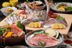 関あじ、A5豊後牛ステーキ