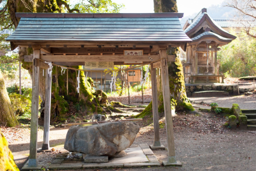 三朝神社・手水舎　全国でも珍しい、温泉を使う手水舎です。