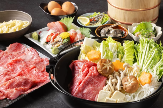 ≪いぬやど会員様限定10％OFF≫【夕食付き・そうさ若潮牛のすき焼きコース】～2種のそうさ若潮牛と彩り食材の贅沢盛り～食通も魅了する四季折々のグルメを味わう鍋料理【選べる朝食】