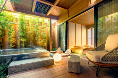 【菫（すみれ）】2020年2月NEWオープン！専用露天風呂と足湯が付いたフラットタイプのお部屋です。