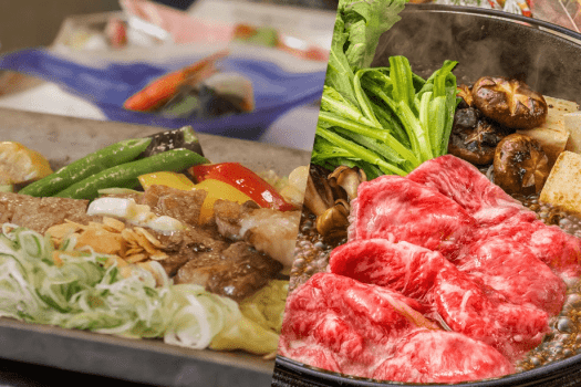 上州牛の瓦ステーキ会席と上州牛のすき焼き会席（大鍋）が選べます♪