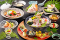 豪華お造り会席。東そのぎ名物、くじらの贅沢な風味と、選りすぐりの地魚で織り成す味のハーモニー