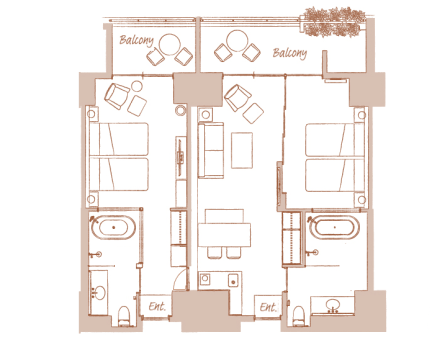 コネクティング（ツイン×２部屋／30㎡＋50㎡）