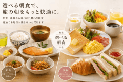 【和洋で選べる朝食】コーヒーと定番メニューの洋食。栄養バランスの良い健康的な和食。お好みで選べます。 【和洋で選べる朝食】コーヒーと定番メニューの洋食。栄養バランスの良い健康的な和食。お好みで選べます。