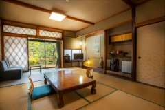 【お部屋】お庭の眺めの良い12畳客室からゆったりと苔庭を愛でる。