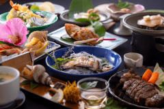 【魚介会席＋アワビのお造り＆バター焼き＋ステーキ】丹後のお魚を使ったお造りやステーキや鮑を味わう！