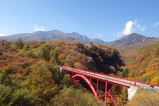 秋の紅葉絶景スポット　赤い橋