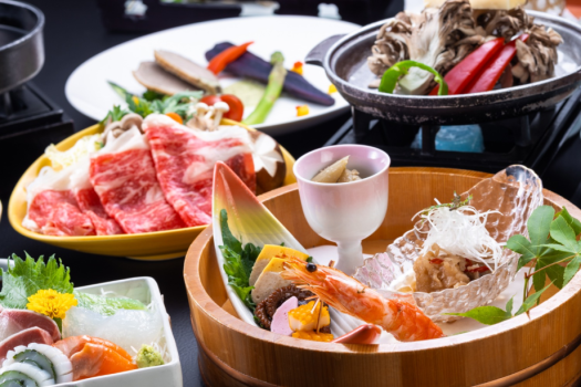 【あわしま会席】+【上州牛すき焼き】レストラン食