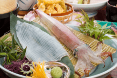 【活きイカ会席】「新鮮さ」「旨味」に自信！専属イカ釣り漁師が一本釣りで仕入れております。