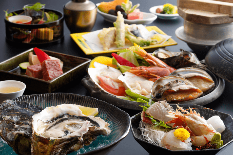 【夏・海鮮＆肉 渚会席】夏を満喫◆佐竹名物・海鮮陶板焼きや夏の味覚「岩牡蠣」、「京都牛」を味わう！（一例）
