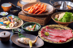 【但馬玄しゃぶしゃぶ＋香住蟹陶板焼き＋のどぐろの塩焼き】但馬牛の王様・但馬玄は口の中でトロけます。