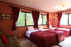 2～4ベッドルーム。喜劇「セビリアの理髪師」に登場する若く美しい令嬢ロジーナ。小花とピンクでかわいらしく演出しました。
4ベッドの場合、1台はソファベッドです。