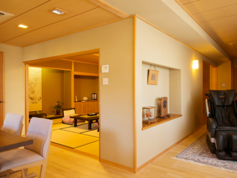 Japanese style, twin room and dining room with Hinoki open-air bath