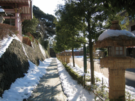 雪の薬王院参道（当館のすぐ前です）