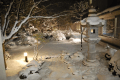 【雪化粧の庭園】　豊かな秋色から凛とした中に侘しさのある水墨画を思わせる風景へと様変わりしております。