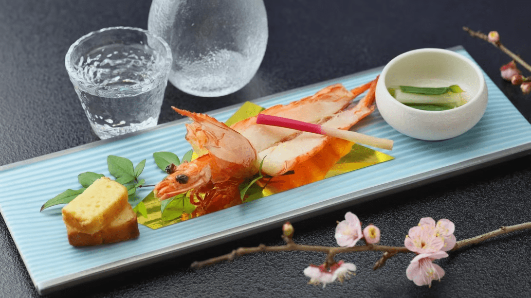 新)【足あか海老・鮑・黒毛和牛の彩り会席】～半露天風呂付き客室