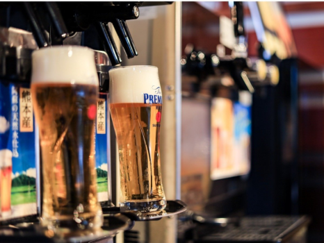 【夕食バイキング】飲み放題の生ビールは熊本県産プレミアムモルツ。