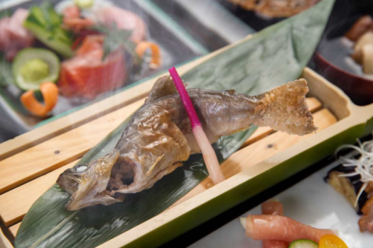 *【ご夕食一例】岩魚の化粧焼き。素材本来の風味を活かした山の幸をお楽しみください