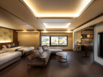 ■壱龍Premiumスイート-天領-半露天風呂■ 壱龍で最も広い100平米の特別室。最大5名様でもゆったりとお寛ぎいただける贅沢な空間です。