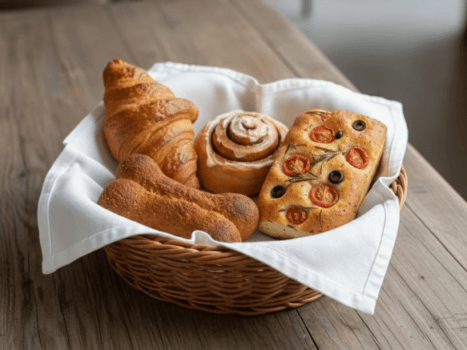 １階バルティザンにてペット同伴のご宿泊者様限定で日替わり朝食パンセット（ワンちゃん用特製骨パン付き）をご用意いたします♪※写真はイメージです