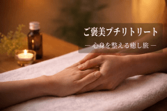 ご褒美プチリトリートで心と身体のリフレッシュステイを。選べるリラクゼーションエステ（20分）付きで、心身へのご褒美となる癒しの時間をご体験ください。