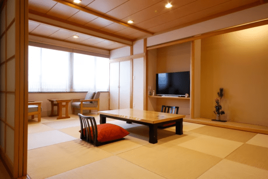 "-HOSHI RAKU-" A room with a semi-open-air bath with natural hot spring water. Enjoy a good night's sleep in a high-quality bed.