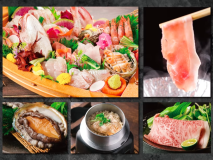 豪華舟盛り付！四季の新潟満喫！村上牛もち豚のしゃぶすき食べ比べ＆のど黒釜飯、鮑の踊り焼き！直前割